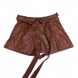 Brown‎ faux leather shorts with belt